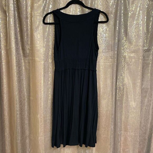 Liz Lange Black Surplice Smocked Waist Midi Maternity Dress, Small/Medium - Picture 2 of 6